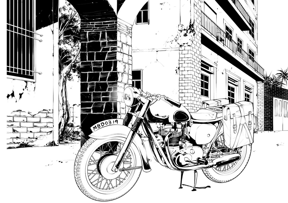 今日の過去絵は、TR6です。
過去絵あさってたら発見した、バイクだけを描いた絵…。
女の子不在。何の為に描いたのかな…。 
