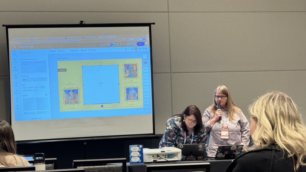 2 ideas in 1 example from Shawndra Shelton &amp; Kathrine Clarke in Unlocking the mAIgic, Generative AI with Adobe Express &amp; Canva: in <a href="/AdobeExpress/">Adobe Express</a> use the webpage layout (16:9) to prep for a presentation &amp; then generate images in a stained glass style using #AI tools. 
@dtaDRA220