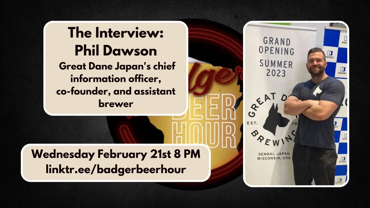 daddyporterblog's tweet photo. This will be a good one. @WIbeerbaron is set to interview Phil about opening up a @greatdanepub halfway around the globe. #wisconsinbreweries #wibeer #wibeerwednesday #badgerbeerhour https://t.co/1QDwGCeqai
