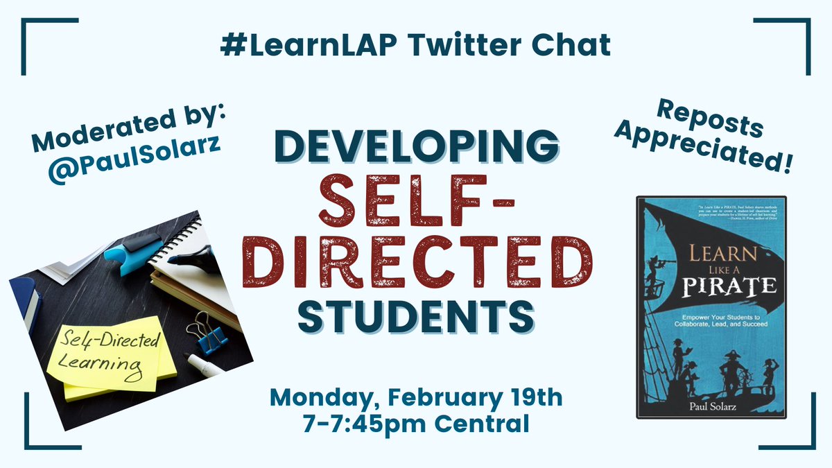 PaulSolarz's tweet photo. Please join us IN 30 MINUTES (7pm Central) for #LearnLAP!

#msmathchat #teacheredchat #tlap #tntechchat #Aledchat #ILedchat #MexEdChat #mbedchat #resiliencechat #ieedchat #asbchat #tosachat #formativechat #education #k12 #edchat #edtech #kinderchat #mschat #elemchat #ntchat https://t.co/7e8CHxbZHI