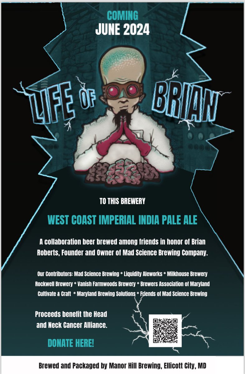 kmjsmith's tweet photo. Just over a decade ago I designed the logo for @sparkythebrewer @madsciencebrew. Brian &amp; I have been friends about 17 years. I don’t know 4 how much longer that‘ll be true-he was diagnosed w/cancer last year &amp; shut down MSBC in Dec. Check out the final #beer. Check out QR 4 deets https://t.co/dq1F1tNSe6