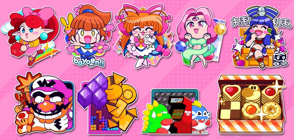 CombotronRobot's tweet photo. Finally completed the series of puzzle game characters I was drawing!!
✨🟥🟨🟩🟦🟪✨

Featuring: Panel De Pon, PuyoPuyo, Money Puzzle Exchanger, Magical Drop, Cleopatra Fortune, Wario's Woods, Tetris, Puzzle Bobble, and Yoshi's Cookie! https://t.co/ANYQqW1ZVs