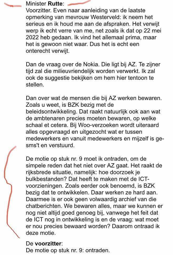 Opvallend

Motie: Binnen 4 weken een volwaardig archief van de chatberichten van Premier Rutte te leveren.

Deze worden sinds 2022 opgeslagen in niet-doorzoekbare bulkbestanden waar nu nog steeds geen volwaardig archief van is

Ontraden door Premier Rutte

tweedekamer.nl/downloads/docu…