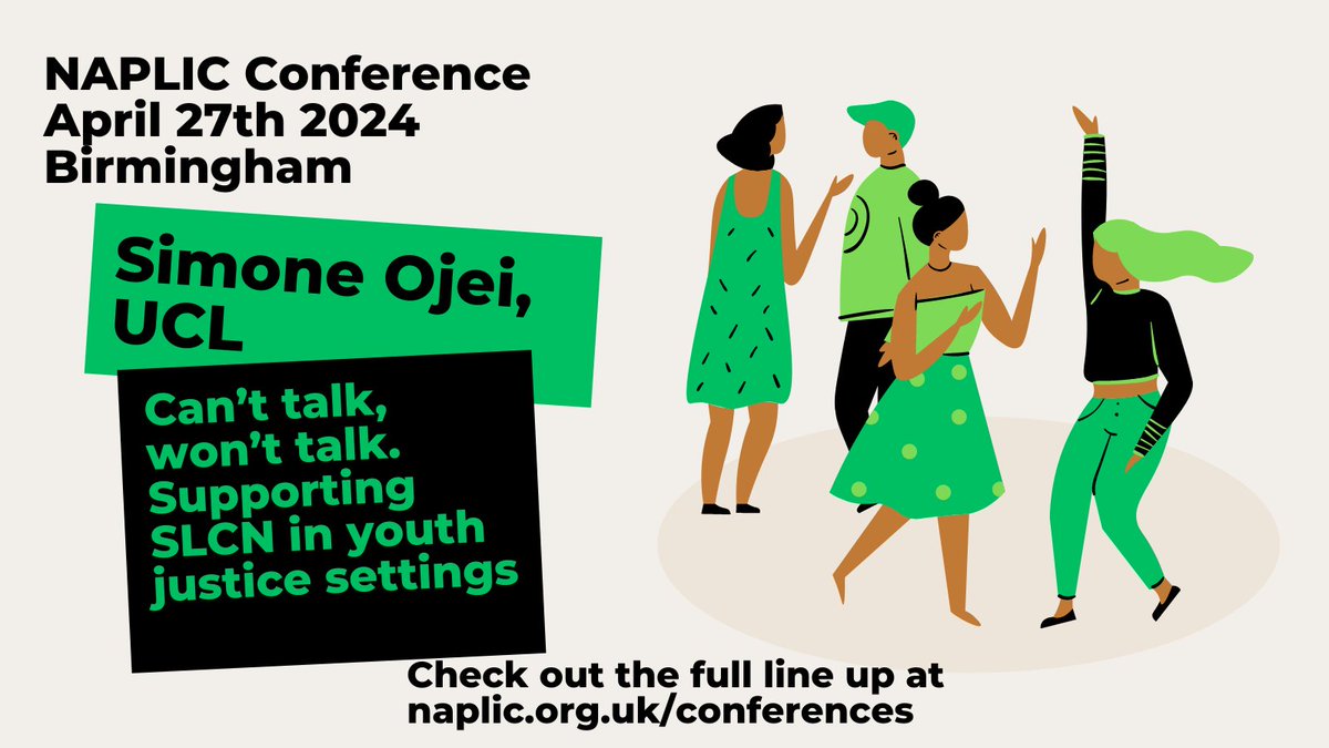 Art #NAPLIC24 we balance the academic with the practical and that's what Simone Ojei an SaLT working at UCL fits the bill perfectly. Especially as Simone will be talking about her work in youth justice, 'can't talk, won't talk.'  April 27th in Birmingham: naplic.org.uk/conferences