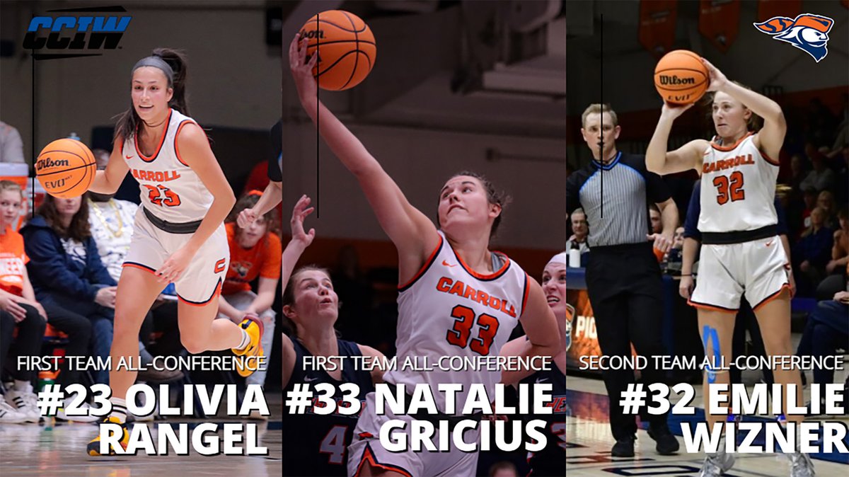 Also, congrats to @carrollu_wbb's Olivia Rangel, Natalie Gricius, and Emilie Wizner on being named to this year's All-Conference team #welldone #d3hoops #GoPios #NotDoneYet