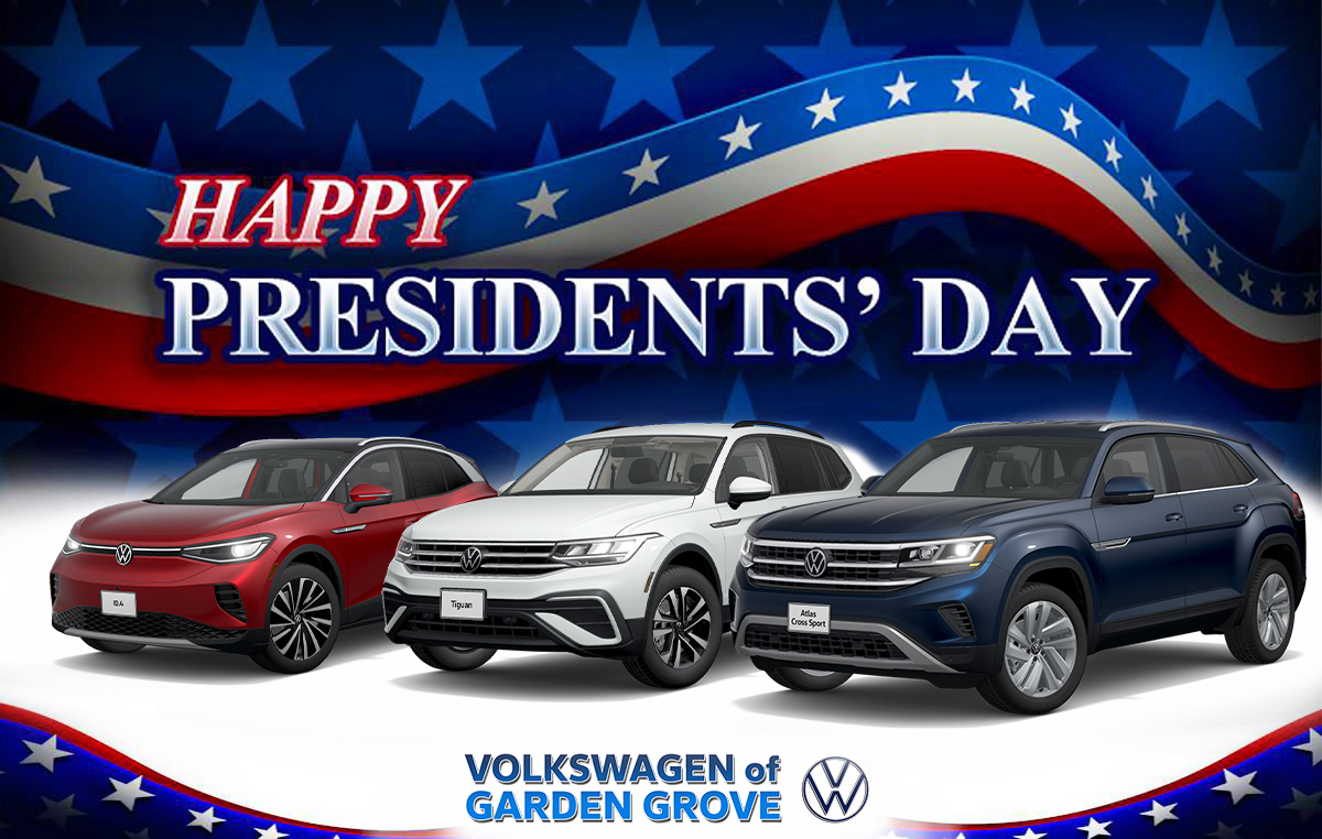 Happy Presidents' Day from all of us here at
Volkswagen of Garden Grove!

Shop President's Day Deals  bit.ly/2QpO74L

#PresidentsDay2024   #VWofGG #VWGardenGrove #PresidentsDayDeals