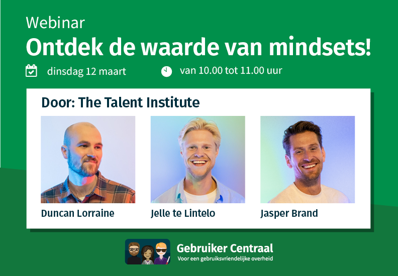 Mindsets kunnen je helpen bij het mensgericht en inclusief ontwerpen van je diensten. En wij geven er een webinar over! Samen met Duncan, Jelle en Jasper van The Talent Institute. Kijk en praat je mee? gebruikercentraal.nl/agenda/ontdek-…