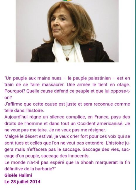 Sympathique_1's tweet photo. @edgarmorinparis La grande avocate féministe juive française Gisèle Halimi était aussi calomniée pour avoir denoncé le massacre de #Gaza
Votre mémoire et sa mémoire restera dans l'histoire https://t.co/4p57no1NXP