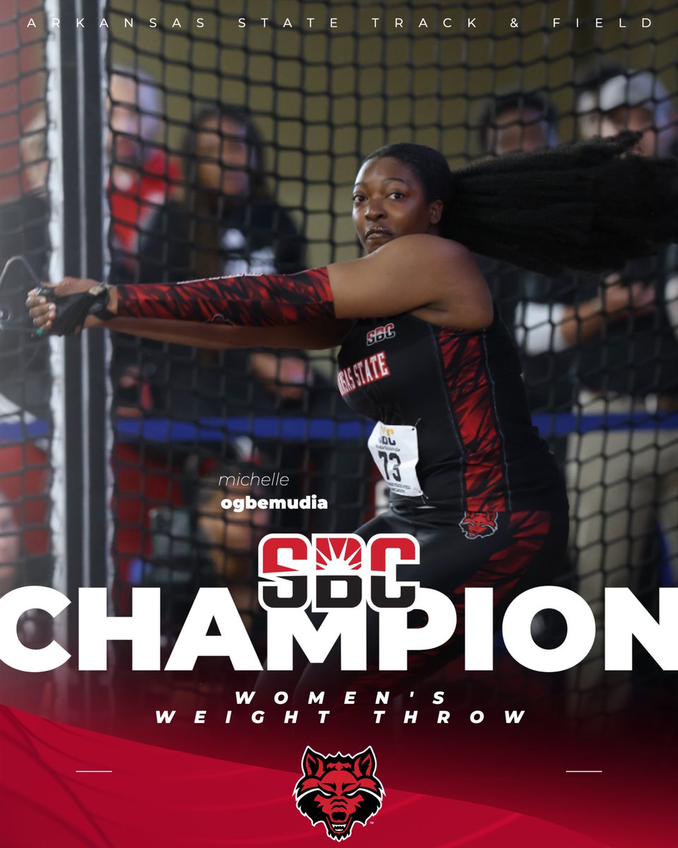 CROWN HER. 👑 

Michelle Ogbemudia breaks her own school record to win the women’s weight throw! 🥇 

#WolvesUp