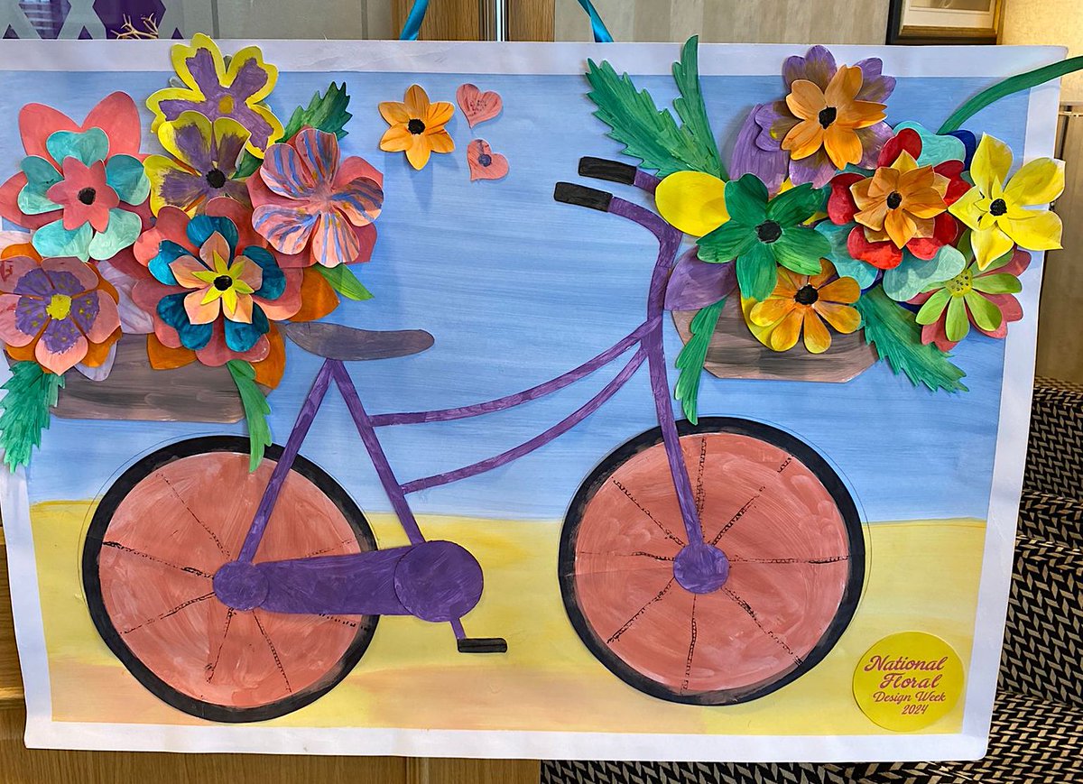 Such wonderful painting by the lovely residents & staff at @AveryHealthcare #ButlersMews #CareHome #Rugby today. Creating their fabulous @creativemojo floral bicycle🌺🚲masterpiece for this year's #NationalFloralDesignDay #CareHomeActivities #floraldesign #carehomefun #artsforall