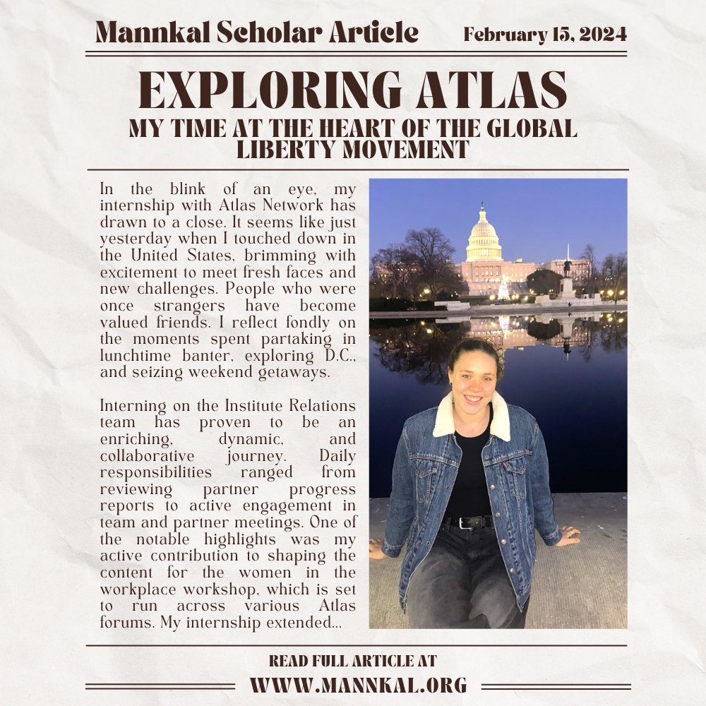 Check out Mannkal Scholar Yasmyn Ware's transformative internship experience with Atlas Network in the USA! 🌍

#Intern #Education #Economics #Mannkal #usa

mannkal.org/news/exploring…