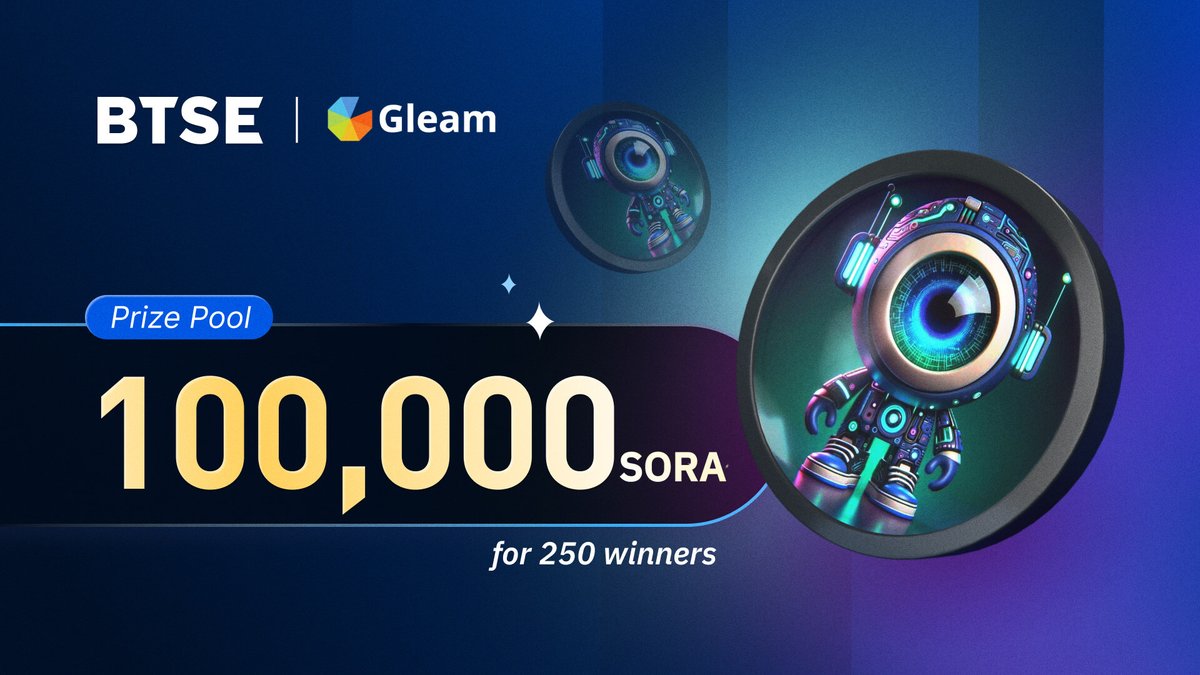BTSE_Official's tweet photo. 🚀 We are thrilled to announce the newest member of the #BTSE family – @SoraAIToken (SORA)!

🏆 Split the 100,000 SORA prize pool among 250 lucky participants.

📅 Feb 20, 6 PM (SGT) - Feb 27, 6 PM (SGT).

Join our Gleam campaign now! 😉
https://t.co/VE9F7BGNGd https://t.co/49RMKMJ8rP