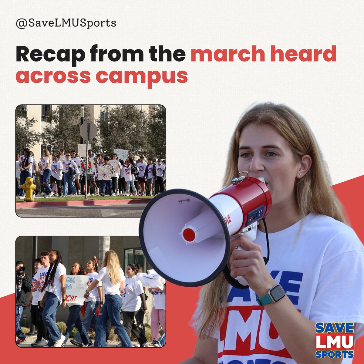 savelmusports's tweet photo. A huge thanks to the roughly 200 fellow demonstrators that marched alongside us on Friday through campus. 

LMU may have blocked some of the news media from entering campus, but they could not stop YOU. Your continued support is critical to our success and shows just how valued these programs that AD Pintens’ unilaterally kicked off the Bluff really are to the LMU community and for all the Olympic sports represented st all NCAA Universities. Let it be known: this march represented not a culmination of our reinstatement efforts, but rather only the beginning. We will not back down, we will not go away, and we will not give in until all six teams are reinstated. Like, share, donate. https://t.co/XDfTFRqSEP
#savelmusports #reinstatethe6 #lmu @LMUPintens @LMUSnyder @LoyolaMarymount @arenaUSA @swimswamnews @ISlideUSARowing @USASwimming @USATrack @itsmarkmoran