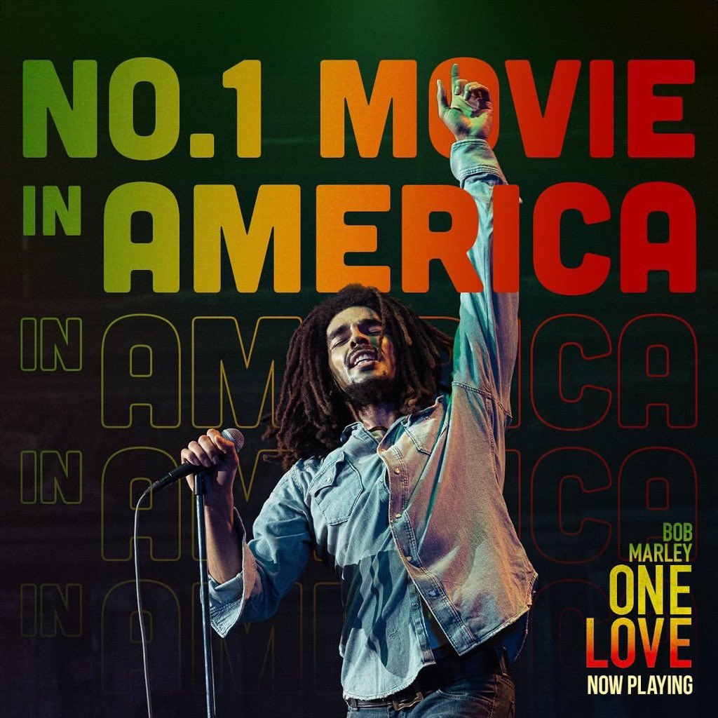 Thank you for making ‘@BobMarley: @OneLoveMovie’ the #1 Movie in America! Get tickets at OneLoveMovie.com and see why this is the film the world needs right now. NOW PLAYING in theatres everywhere. #BobMarleyMovie #OneLoveMovie #BobMarley