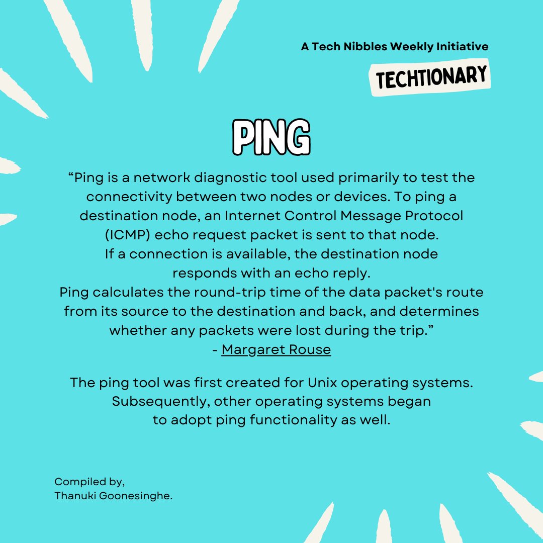 thanuki_g's tweet image. We frequently use the phrase &apos;give me a ping at your earliest convenience&apos; to express our desire to connect with someone. 🤙

The term &apos;#ping&apos; is commonly employed to talk about #connectivity between devices.

Here&apos;s how.

Level up your vocab, and stay savvy with #Techtionary! ✨