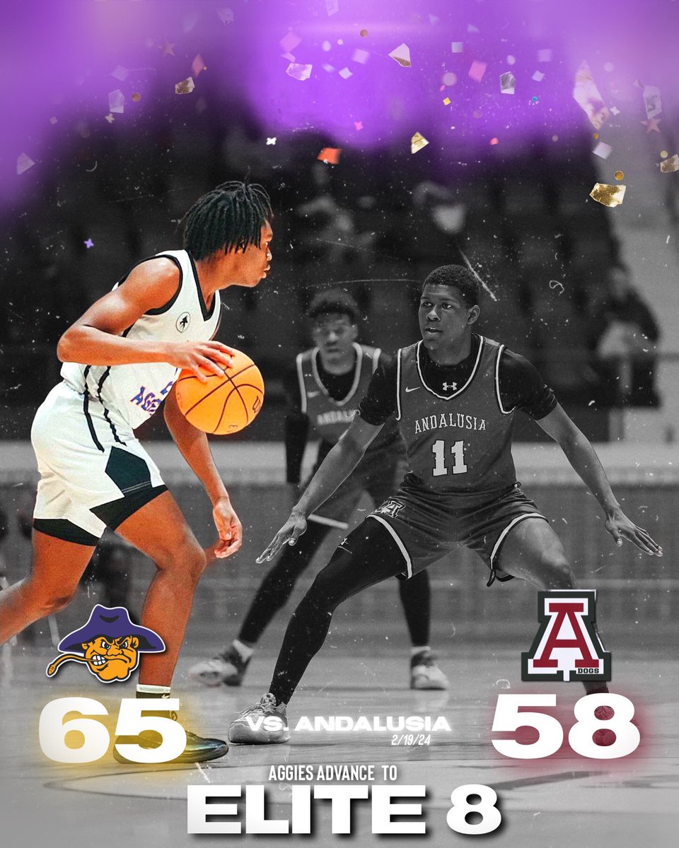 🚨AGGIES ADVANCE🚨

Regional Finals “Elite 8”
VG 🆚 #16 TR Miller @ 4:00pm
VB 🆚 #8 Escambia County @ 5:45pm
📆 Febuary 21, 2024
📍Garrett Coliseum Montgomery, AL
Graphic: Showtime Shots