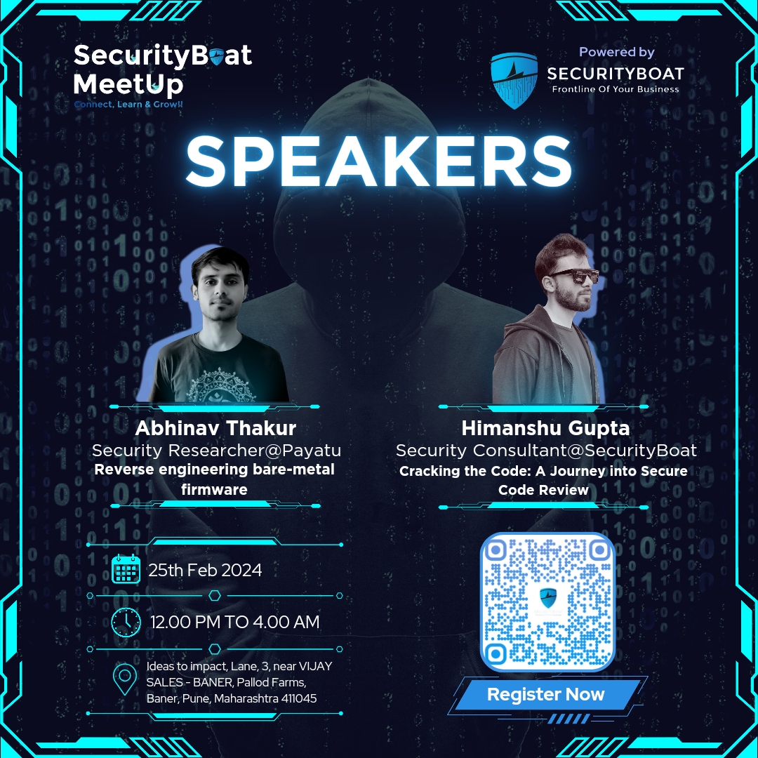 Securityb0at's tweet photo. 🚀 Dive into cybersecurity at SecurityBoat's Feb Meetup! Join @compilepeace &amp; Himanshu Gupta on Feb 25th, 2024.
👉 Registration Link: https://t.co/pSh70FLAoa
#SecurityBoat #SBMeetup #Pune_Infosec https://t.co/AfeiSjjLVG