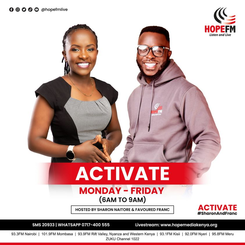HopeFMLive's tweet image. Such a beautiful morning, the Lord is good and His mercies endure forever!
Good morning? Welcome to #BreakfastTable edition of #Activate with @sharon_Naitore &amp;amp; @Favoured_Franc  Where are you tuned in from?
Call/WA 0717400555 | SMS 20933 | @hopefmlive
#SharonAndFranc