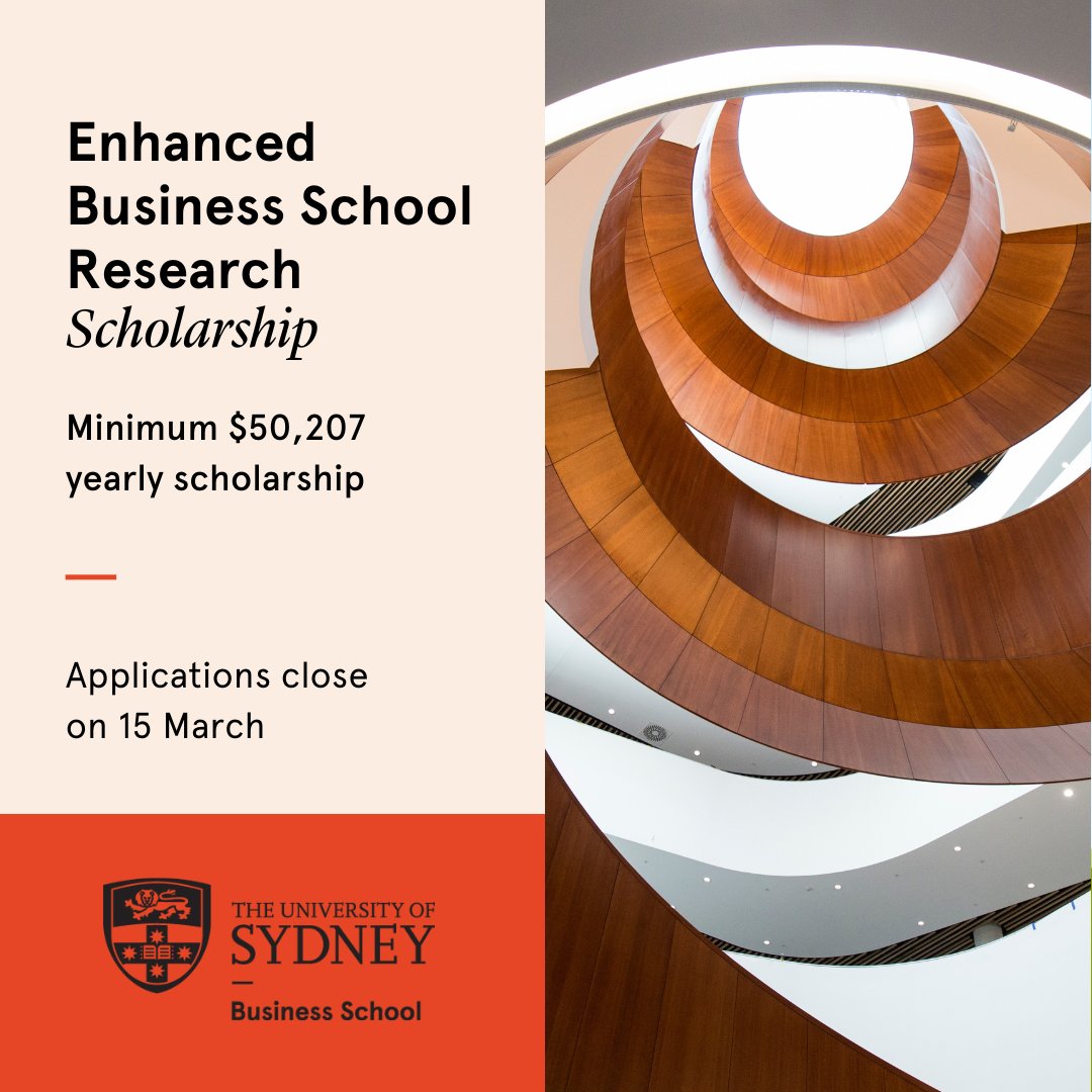 Considering a research path in business? Valued over $50k per year for up to 3.5 years, we're offering postgraduate research scholarships to outstanding PhD students at the Business School. Apply now: ow.ly/60i650QENn6