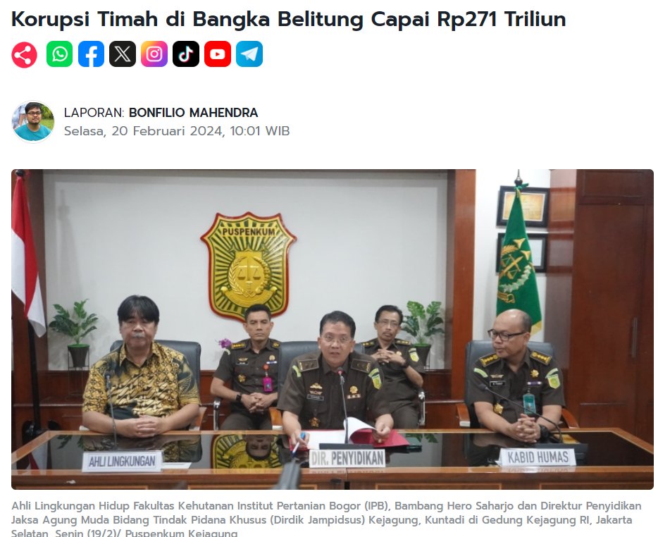XdeAnts's tweet photo. Ngeri!!! Kasus dugaan korupsi tata niaga komoditas timah wilayah Izin Usaha Pertambangan (IUP) PT Timah Tbk tahun 2015-2022 menyebabkan kerugian lingkungan hingga Rp271,069,688,018,700 atau Rp271 triliun.

Arief Suditomo Hercules Grace Natalie Anak 1 https://t.co/b47pfHLBfn