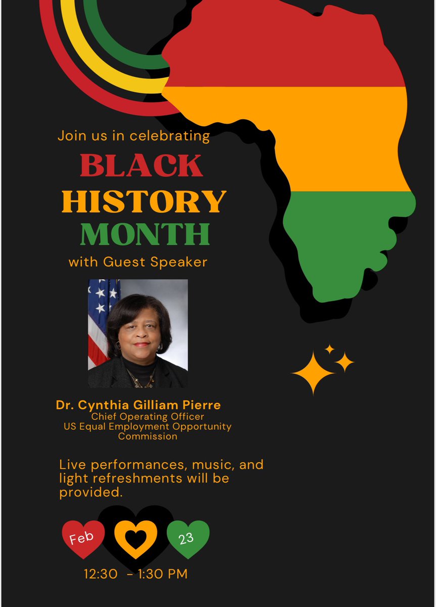 Come out to Northwest this Friday, Feb. 23rd, and help us celebrate Black History Month with Dr. Cynthia Gilliam Pierre. The event will begin @ 12:30pm.