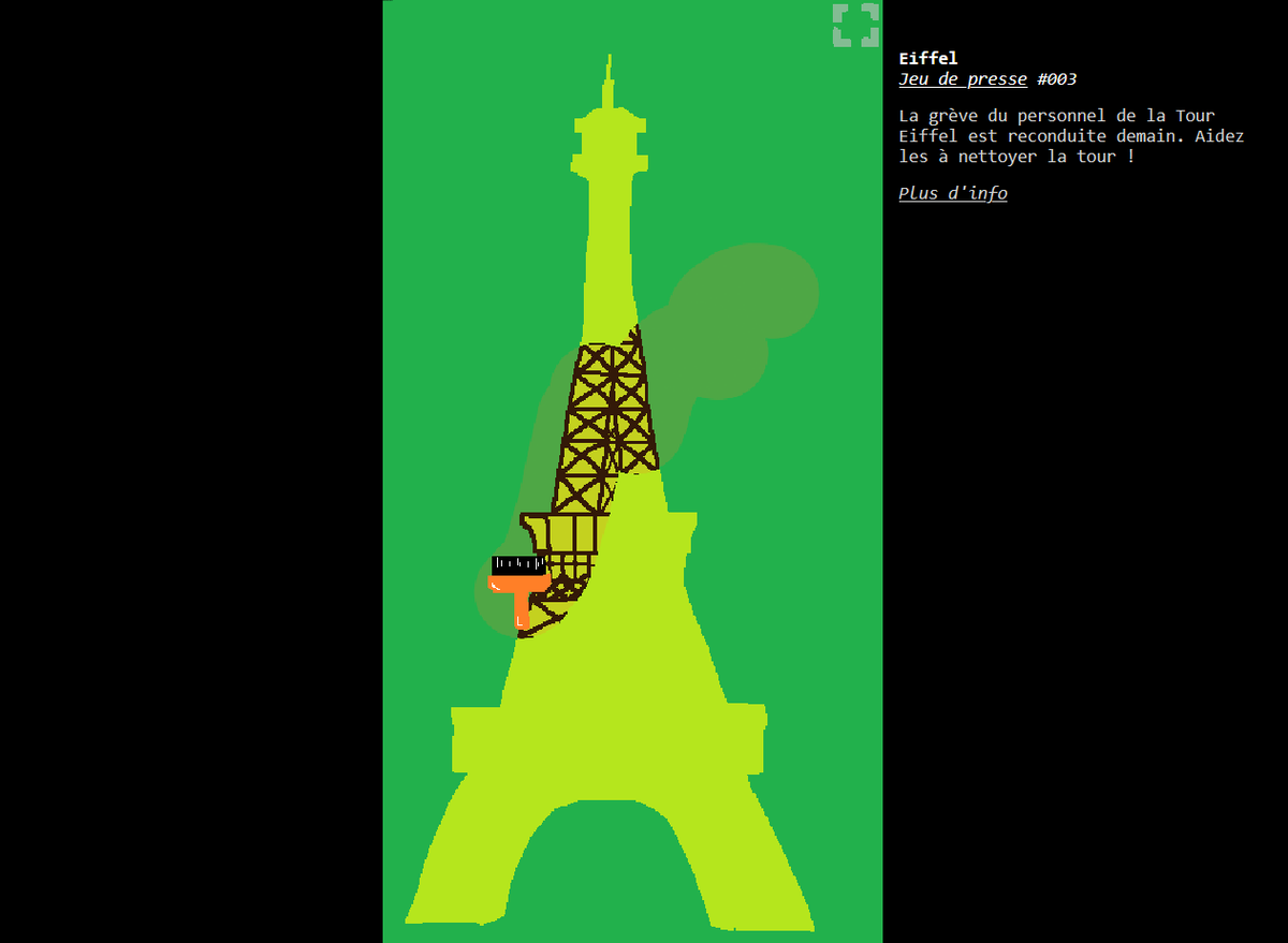 Today was a productive day... here comes the third #newsgame about the ongoing #strike at the #EiffelTower ! Play 🎲👉 eliemichel.github.io/JeuDePresse/Ei…