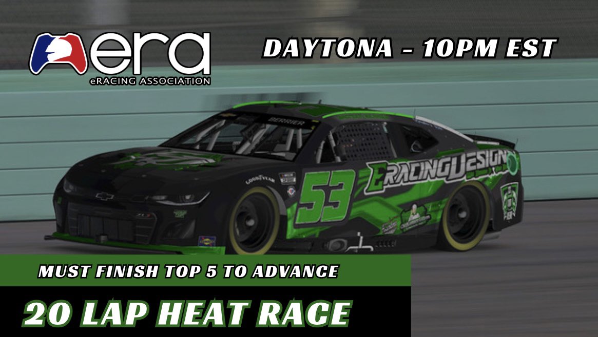 realbrandonbme's tweet photo. Tall task at hand tonight! Have to finish Top 5 to advance to Main Feature Wednesday Night!

@eracingassocia1 @iRacing @ENASCARGG 

#iRacing #SimRacing #eNASCAR #LetsGetCookin #eRacingAssociation https://t.co/GEHZtEF9Po