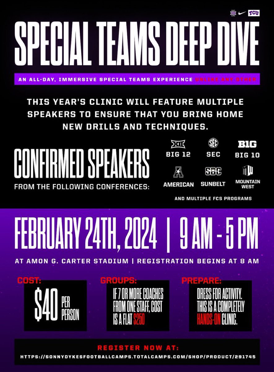 This is a Bigtime clinic with a ton of knowledge! You won’t regret it!! #GoFrogs