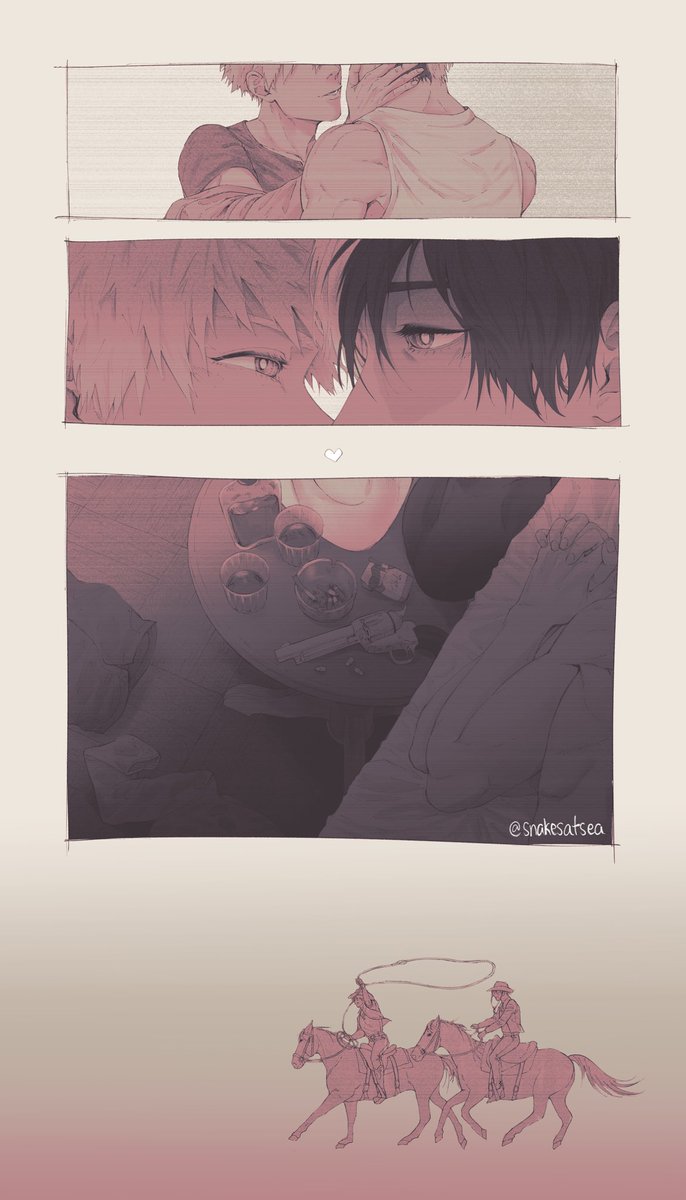 maybe this town IS big enough for the two of ‘em! (or at least the bed…)

happy (late) valentines <a href="/Chai_Lette_/">✨Dynamight✨</a> 💙🧡 a gift for the #2TopVday2024 set up by <a href="/2topexchange/">Two Top Valentine Exchange (18+)</a> ! one of the prompts was cowboys 🤠🐎

#轟爆 #tdbk #todobaku