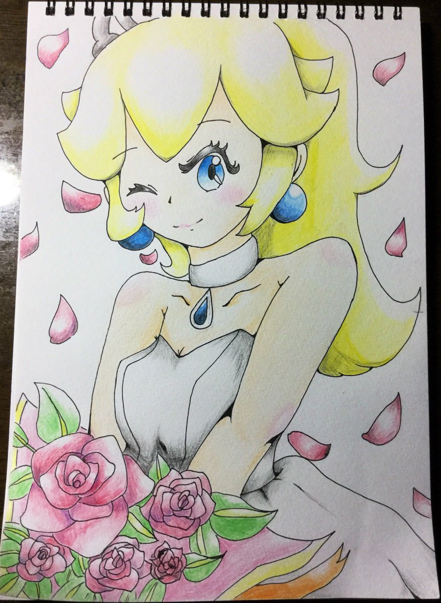 princess peach 1girl blonde hair solo one eye closed flower jewelry blue eyes  illustration images