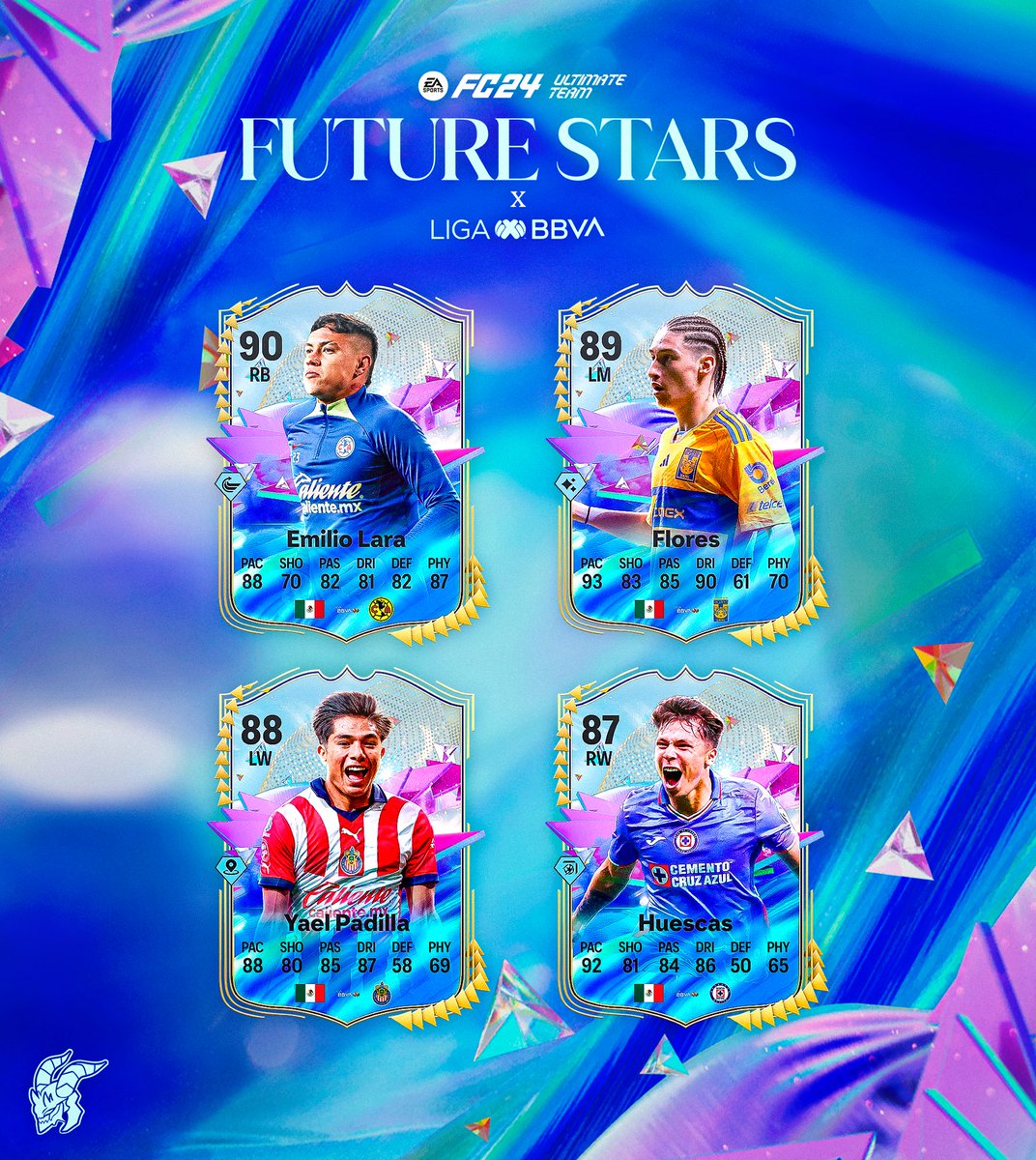 _InfernusGaming's tweet photo. Future Stars x Liga BBVA ✨

Te dejamos un pequeño vistazo a lo que sería si la liga mexicana estuviese en #FC24 e incluyesen a algún joven de los mejores equipos de esta 🫡

 ¿Cuál sería tu favorito? 👀 https://t.co/dStbpZqLNp