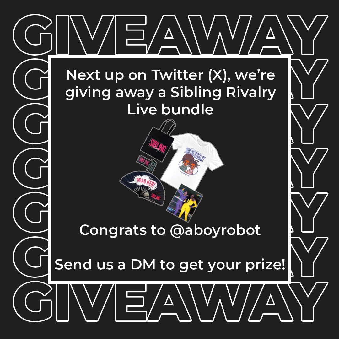 ObsessedINTL's tweet photo. It was brought to our attention that we had the wrong handle on the post about the winner. Congrats to @aboyrobot for winning a #SiblingRivalryLive bundle! DM us with your shipping and sizing info so we can get you your prize! https://t.co/VnjhjWz67Y