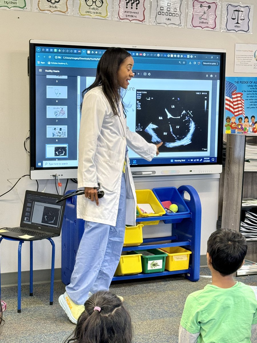 DrSandyCharles's tweet photo. I enjoyed teaching my daughter’s 2nd grade class about #heart anatomy, #hearthealth, and my work as a #cardiologist. They loved learning #CPR using the #BabyShark song to help them maintain compressions at a rate of 100 beats per minute. Such a rewarding experience!❤️ #HeartMonth https://t.co/2Xn9hDBgpE