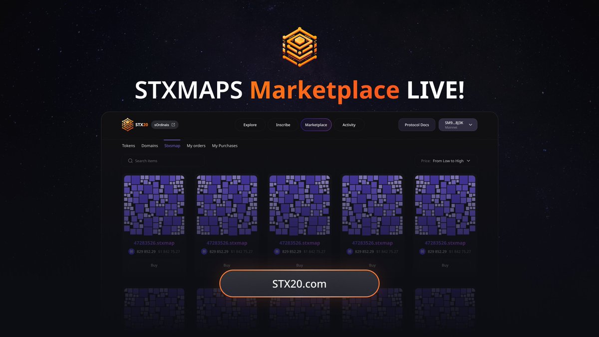 STXMAPs v1 Marketplace is now live on 
stx20.com/marketplace

Visuals can be seen on the marketplace. For more info visit our discord and get involved 👇

discord.com/invite/stx20