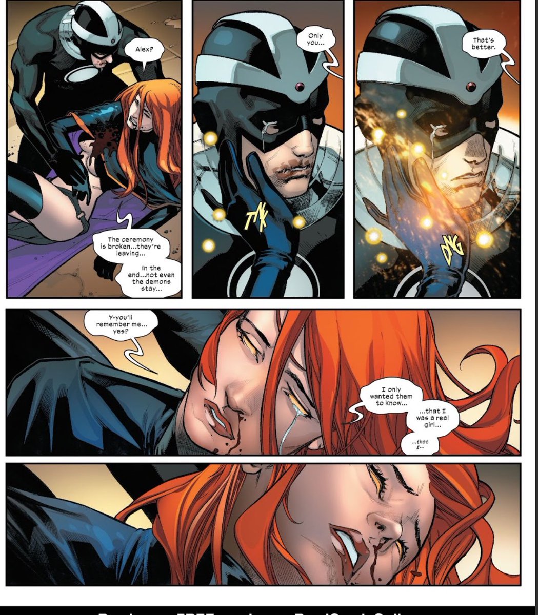 letsquotexmen's tweet image. This gets me every time from #Hellions issue 4 “ I just wanted them to know I was a real Girl” #MadelynePryor  Havoc moment with Scott “ she was a real person Scott. She existed” #Havoc  Writer. Wells. Art . Segovia . Color .Curiel #Xmen #Marvel #Xtwitter