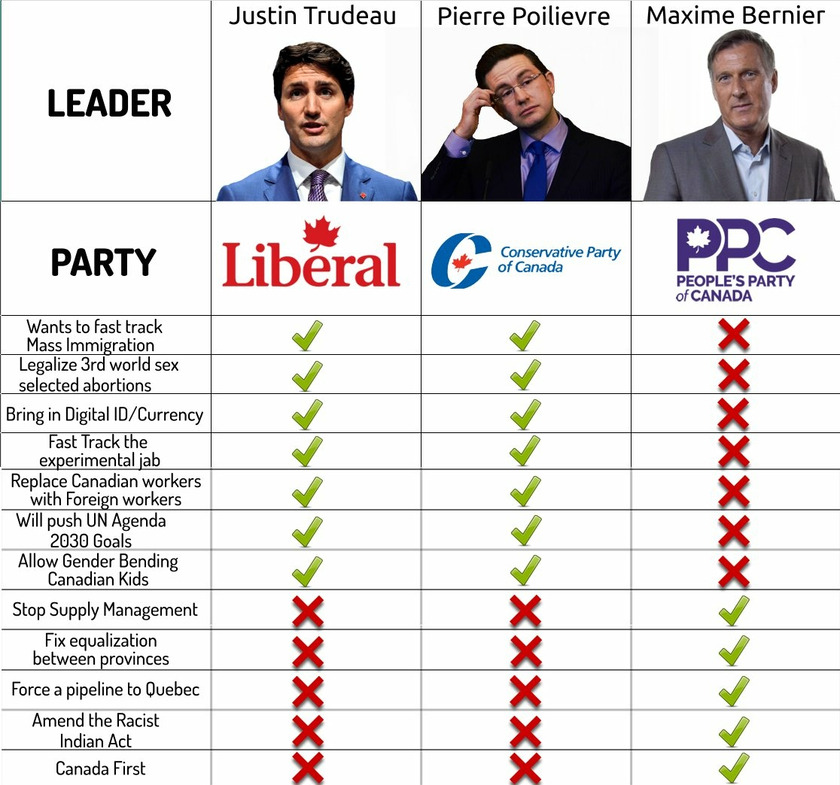 @troyhof51462950 @Berniceness @PierrePoilievre All 338 were in on the plandemic. PP was calling for faster 'vaccines.' Voted for bill C-4. No diiference between the CPC and LPC.Same platform + #agenda2030. Only Maxime Bernier stood up forCanadians rights- and got arrested for if. Only PPC has a pro🇨🇦 platform.