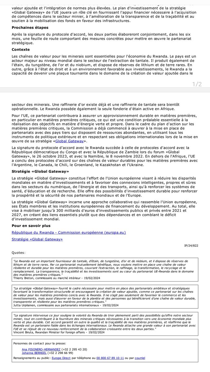 IsralMutombo11's tweet photo. L'Union Européenne et le Rwanda signent un protocole d'accord sur les chaînes de valeur durables pour les matières premières. https://t.co/GOtvT7FvUb