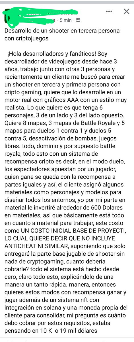 BF_Osval's tweet image. Me encontré esto en Facebook, por Dios, solo corre y no mires atrás 😬.
En el mejor de los casos no tienen ni idea de lo ambicioso que es lo que quieren hacer, y en el peor lo solo van a estafar.
#gamedev