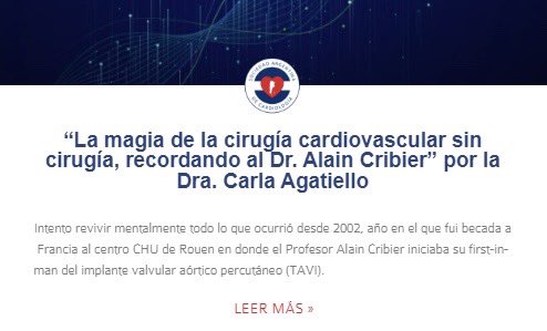 🔹”La magia de la cirugía cardiovascular sin cirugía, recordando al Dr. Alain Cribier” por la Dra. Carla Agatiello ➡️🔗 sac.org.ar/inicio/la-magi…