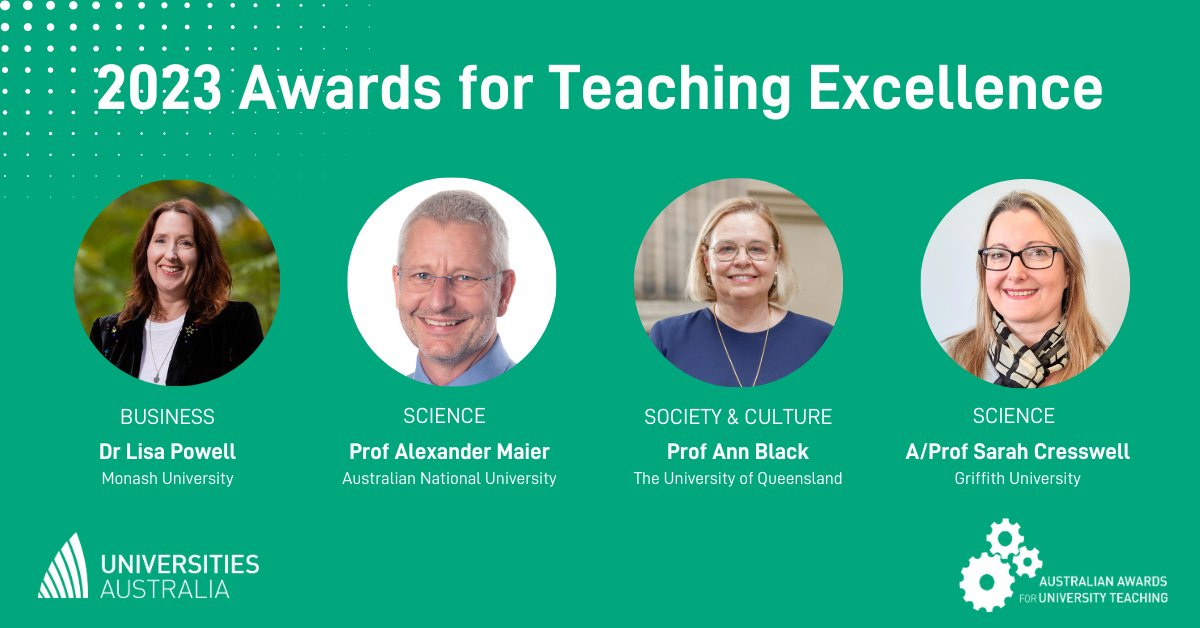 👏Meet the recipients for the 2023 #AAUT Awards for Teaching Excellence! @MonashUni @MonashBusiness @ourANU @scienceANU @UQ_News @UQLaw @Cresswell_SL @Griffith_Uni
