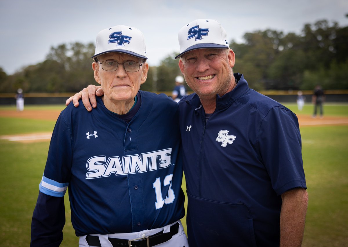 Legendary Santa Fe Baseball Coach Harry Tholen threw out the first pitch at the Saints game Friday, Feb 16, 2024, as part of festivities that culminated in the College naming the baseball field in his honor the next day.  Thank you Coach! 
#SF #SFCollege #SantaFeProud