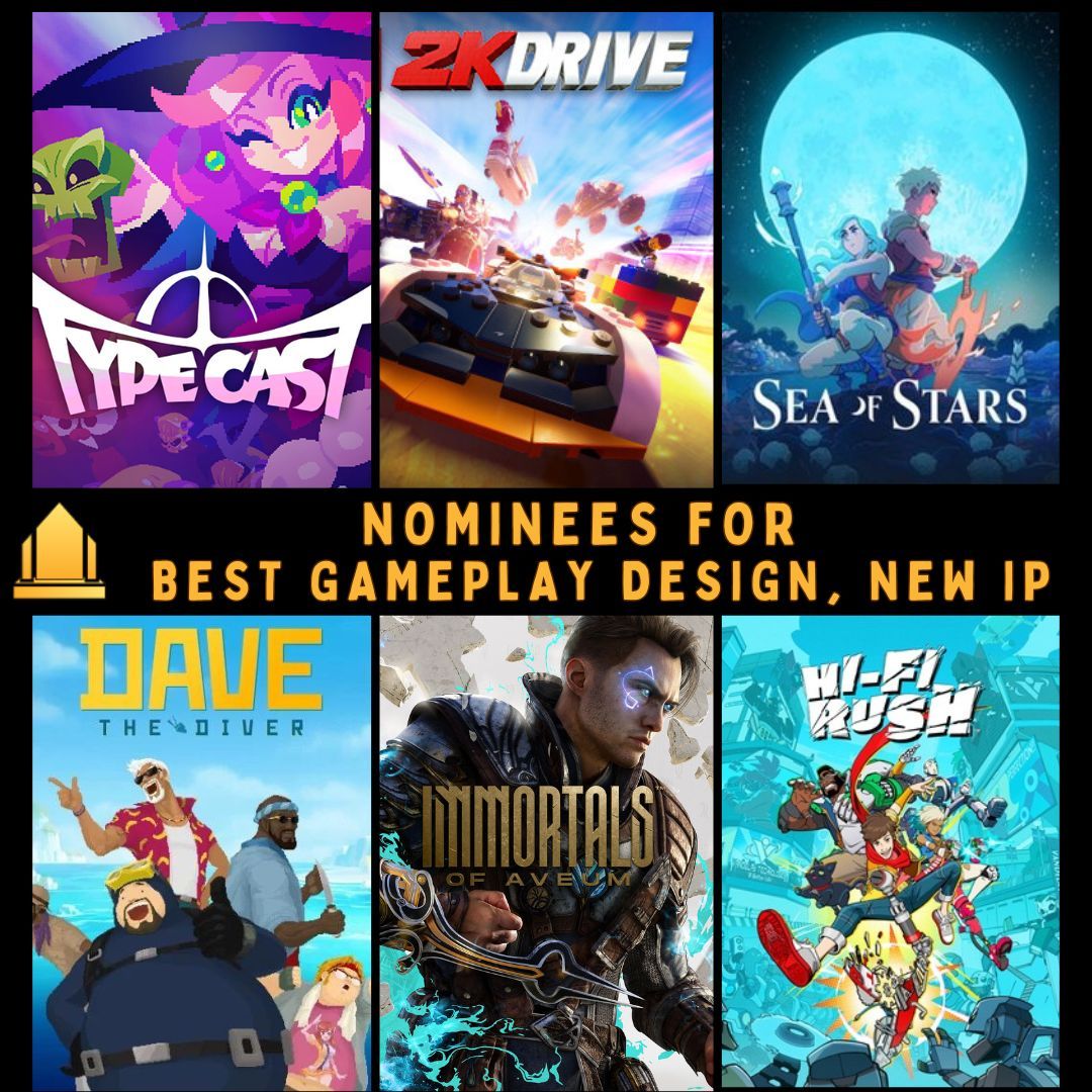 navgtr's tweet image. NAVGTR’s 2023 nominees for Best Gameplay Design in a New IP are Dave the Diver, Hi-Fi Rush, Immortals of Aveum, LEGO 2K Drive, Sea of Stars, and Typecast. For the full list of nominees, take a look at buff.ly/3HChjmb. #gameawards2023 #gamedesign