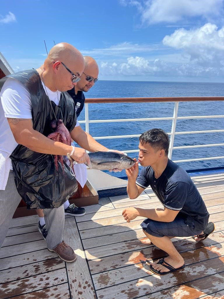 Is that King Neptune....or our Chief Engineer?? It's seafaring tradition to hold a Crossing the Line ceremony when you sail over the equator. Wind Spirit crew took it to heart with their shipboard antics. Learn more about this 148-guest sailing ship : ow.ly/UwLR50QFqgV