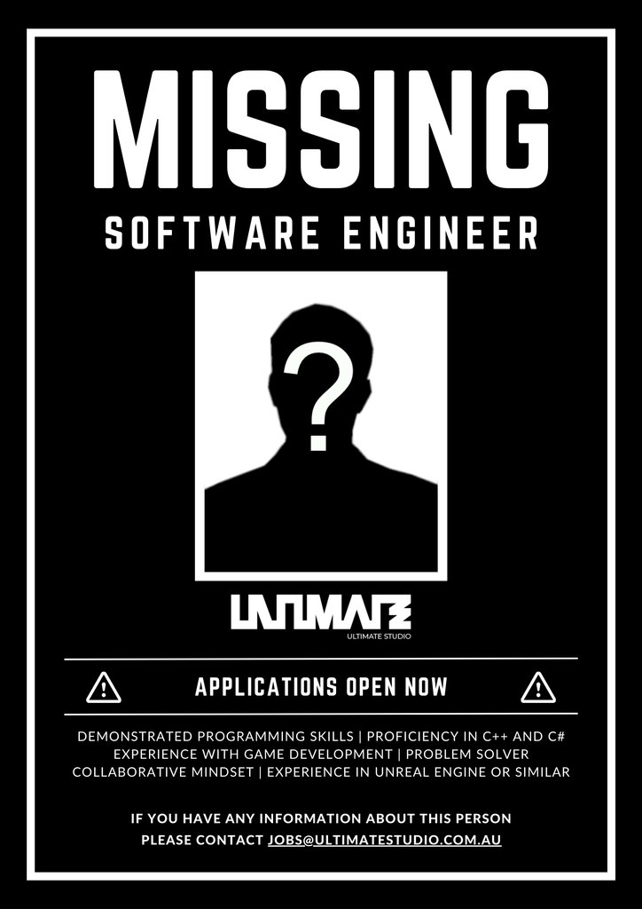 🔍👀Have you seen this person? 🖥️✨ 

Ultimate Studio is on a quest to find the missing link in our team—a Software Engineer with a flair for the remarkable! 🌟 

#UltimateStudio #SoftwareEngineer #Innovation #JoinOurTeam 

Find out more - ultimate.studio/job/software-e…