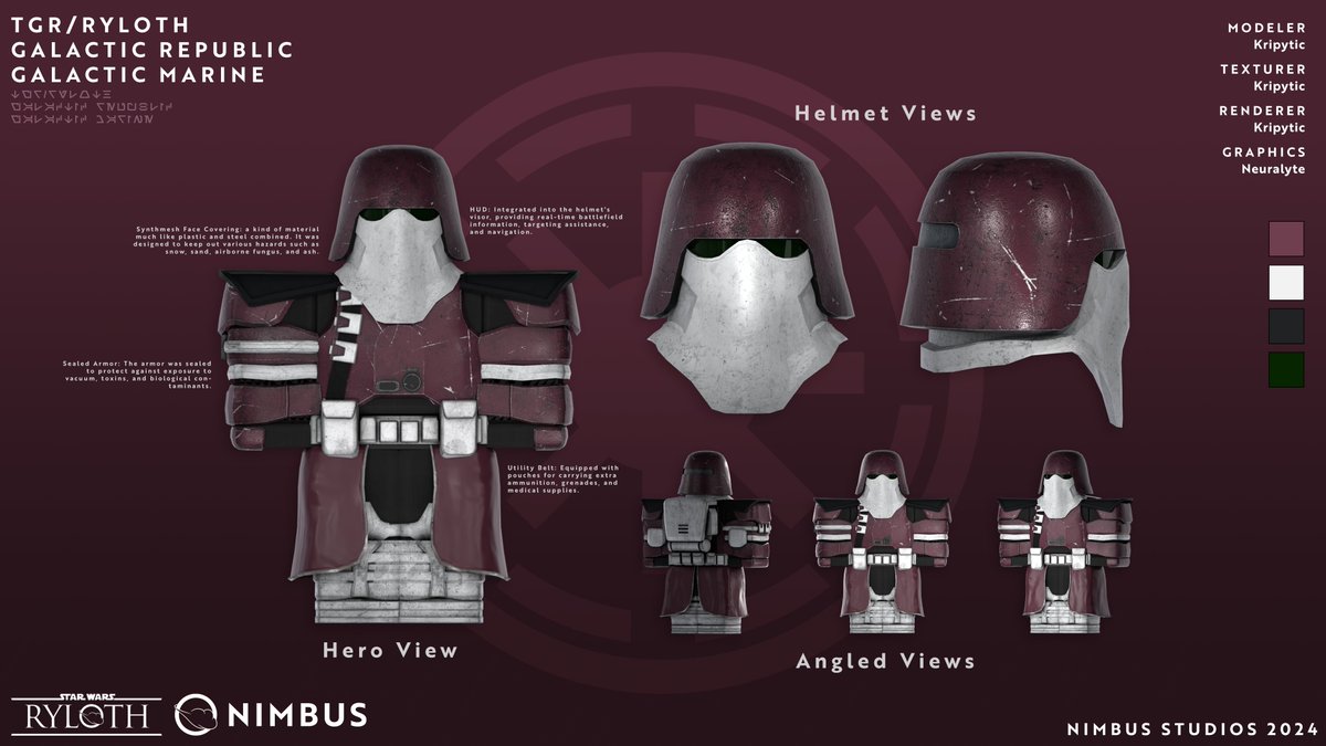 NimbusStudios_'s tweet photo. Galactic Marine graphic for our Ryloth project

#Roblox #RobloxDeveloper #TheMandalorian #Disney #StarWars #CloneWars #RobloxDev #Ahsoka #JediSurvivor #ROBLOX #Nimbus #RobloxDevs #TheBadBatch #3DModel #3dmodeling https://t.co/8vxyh7Qrlu