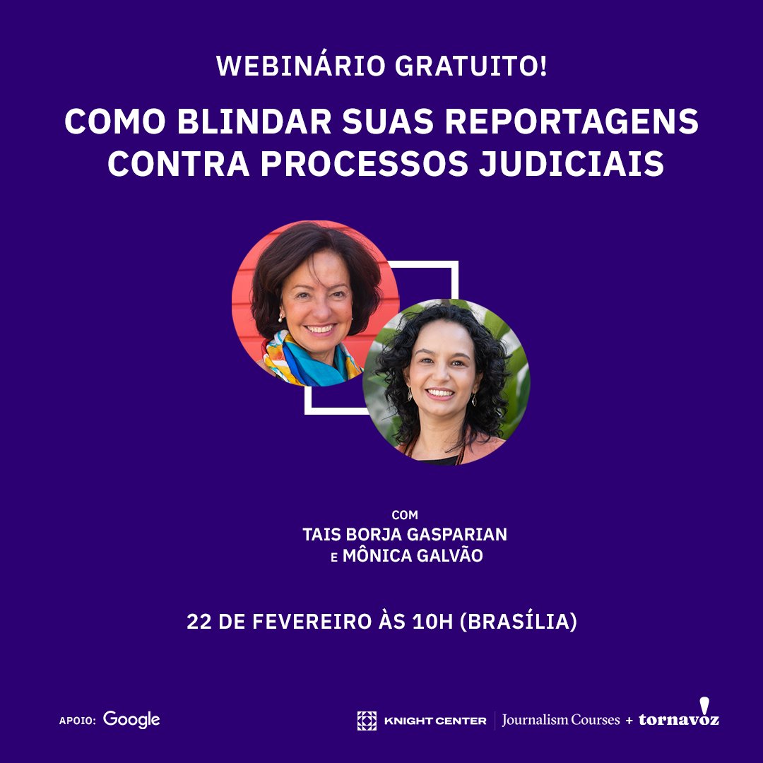 ⚖️ “Como Blindar Suas Reportagens Contra Processos Judiciais”, webinário gratuito. 22 de Fevereiro ás 10h (Brasilia). @tornavoz_org Inscreva-se agora! ⬇️ bit.ly/42PF6c4