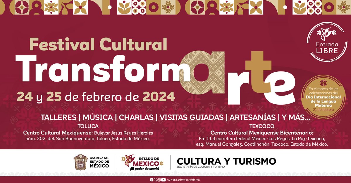 ccmbcultura's tweet photo. Checa nuestra programación del #Festival #TransformARTE en el CCMB. 

Música, cine, danza, talleres y mucho más. 

¡Entrada libre! https://t.co/NNjIGbLlay