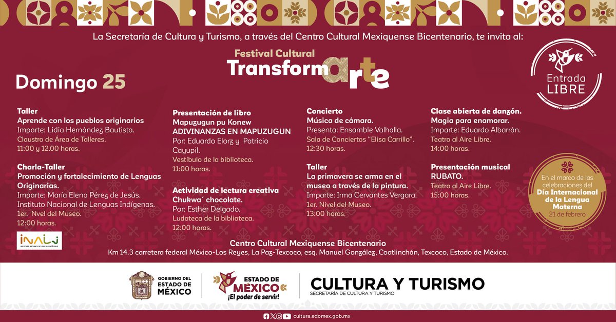 ccmbcultura's tweet photo. Checa nuestra programación del #Festival #TransformARTE en el CCMB. 

Música, cine, danza, talleres y mucho más. 

¡Entrada libre! https://t.co/NNjIGbLlay