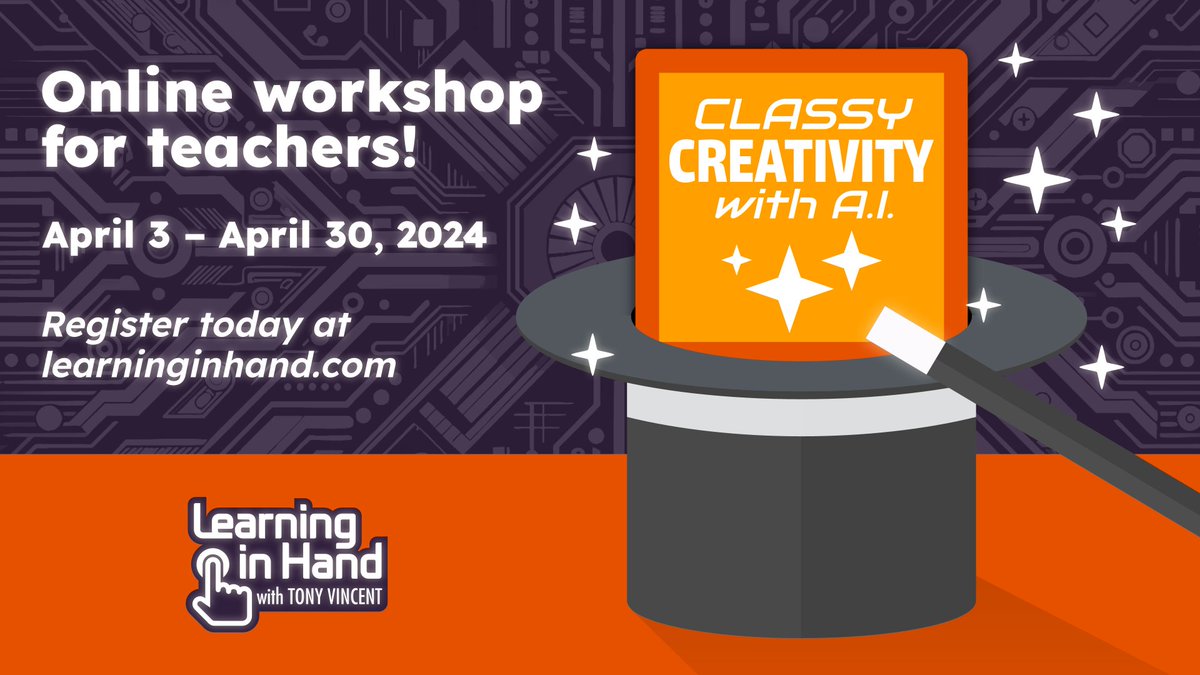 I'd love to help you add a bit of magic to your teaching! Join me for Classy Creativity with AI. The online workshop begins April 3rd. #TeacherTwitter #EdTech #AIinEducation learninginhand.com/classy-creativ…