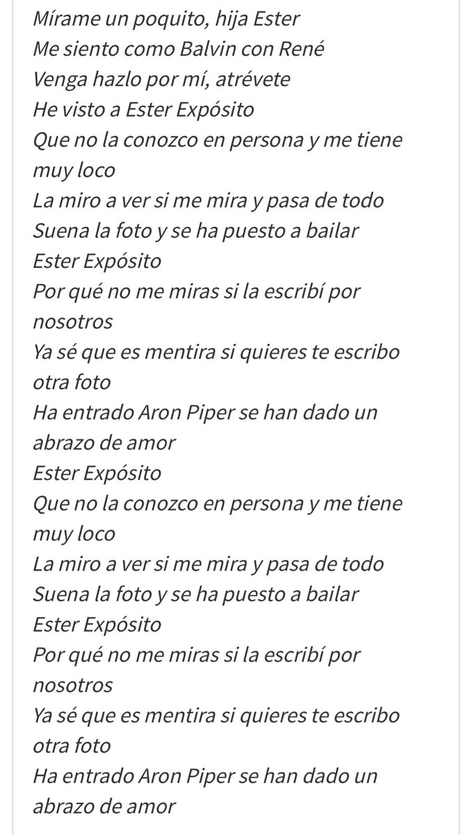 abuelicionista2's tweet photo. Dani Martín (47) le hace una canción a Ester Expósito (24) sin conocerla de absolutamente nada. Atentas a la letra. https://t.co/jnuJVQIrCv